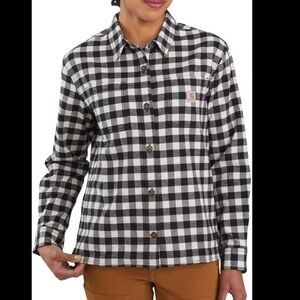 Carhartt Women’s Rugged Flex Loose Fit Black White Buffalo Plaid Button Shirt